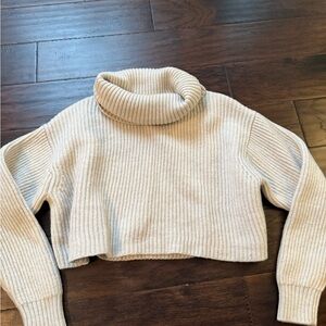 Aritzia Cream Cropped Turtleneck Rib Sweater